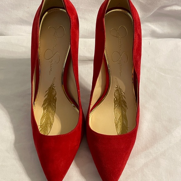Authentic Jessica Simpson Suede Red High Heels Size 10 - Picture 10 of 10